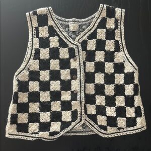 Handmade Black and White Checkered Crochet Vest